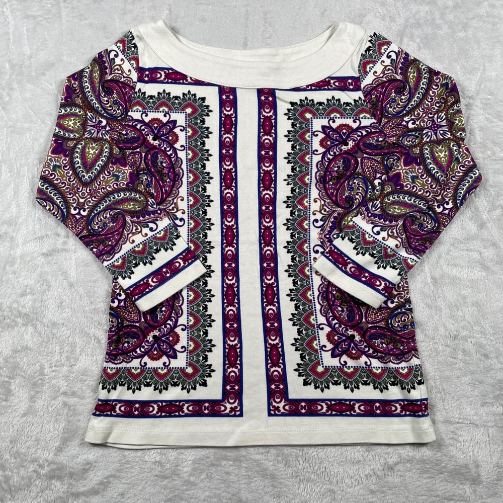 Rafaella Paisley Print 3/4 Sleeve Boat Neck Top - Women's Small (S)